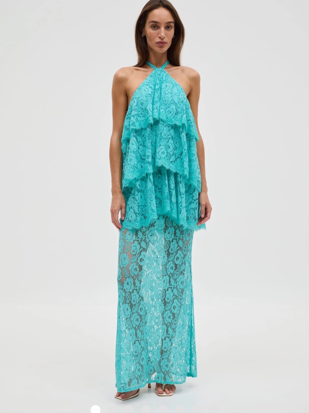 Third Form Exclusive Gaia Tiered Lace Maxi Halter Dress